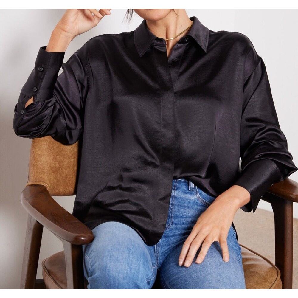 Good American Washed Satin Weekend Shirt EUC Size Small
